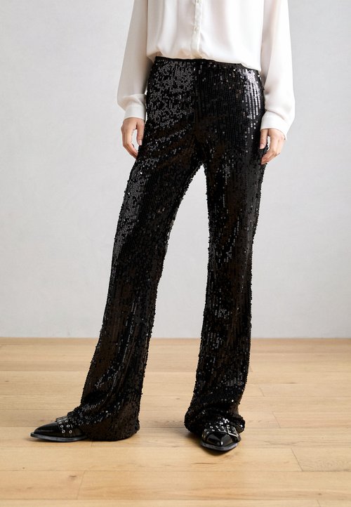 Pantalon droit pailleté taille haute