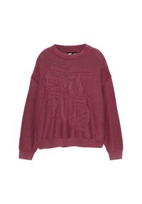 Maglione lavorato a maglia color marrone ramato con colletto rotondo a coste, spalle scese e design del logo testurizzato. Tessuto morbido con vestibilità rilassata.