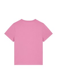 Roze katoenen T-shirt met korte mouwen, ronde hals en een eenvoudige achterkant. Heeft een gladde structuur en minimale ontwerpdetails.