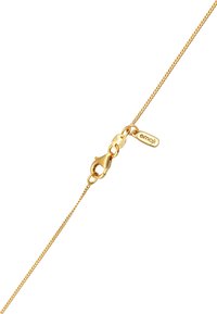 Collier en chaîne doré avec un design de maillons fins. Comprend un fermoir à homard et une étiquette avec le mot "emoji".
