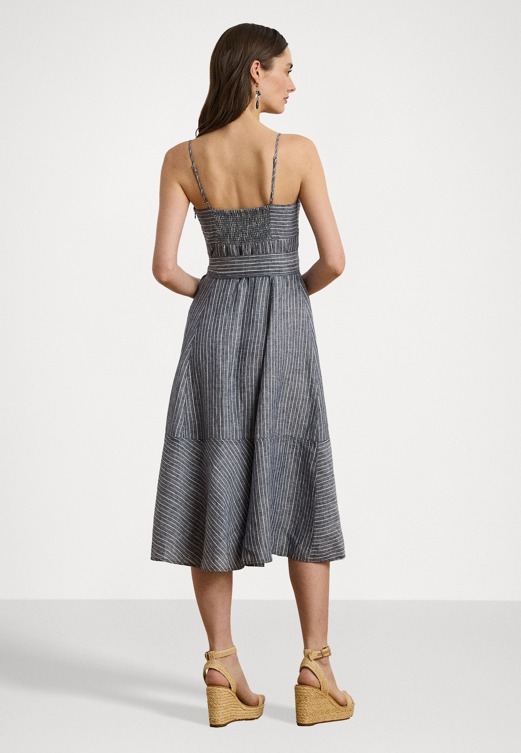 Ralph Lauren★Striped Belted Linen Sleeveless Dress Striped Belted Linen Sleeveless Dress