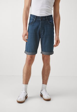 Jeansshorts i mörkblått, med en avslappnad passform, uppvikt nederkant, femficksdesign och klassisk knäppning.