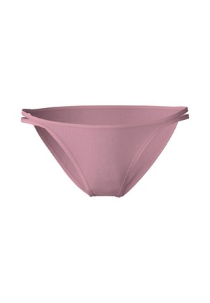 Roze bikini broek met een gladde textuur, voorzien van dunne zijkanten en een flatterend lage taille ontwerp. Geschikt voor zwem- of vrijetijdsactiviteiten.