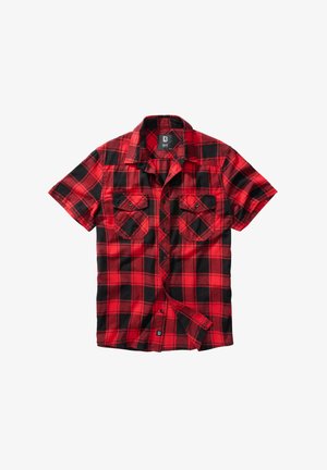 Kortärmad röd och svart rutiga skjorta i bomull. Har två bröstfickor med knäppflikar och en klassisk kragdesign.