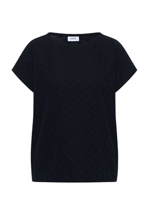 Cecil, T-SHIRT WITH A BOAT NECK AND TEXTURED FABRIC - Camiseta básica - urban dark blue