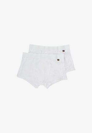 Witte katoenen boxershorts met een gladde textuur, voorzien van een zachte tailleband en subtiele stikdetails, gepresenteerd in een verpakking van twee.