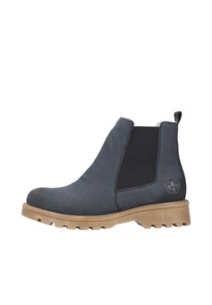 Zwarte leren chelsea boot met elastische zijpanelen, natuurlijke rubberen zool, ronde neus en gegraveerd logo op de buitenste hak.