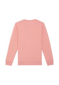 Sweatshirt rose avec des manches longues, des poignets côtelés et un col rond. Texture lisse et couture régulière sur tout le corps.