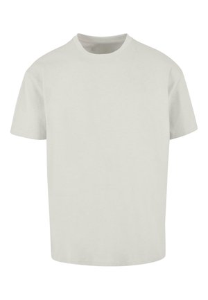 Light gray, short-sleeve T-shirt with a round neckline. Smooth texture and a relaxed, boxy shape. No patterns or embellishments.