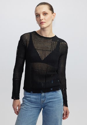 DISTRESSED EFFECT OPENWORK - Trui - black