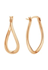 Złote kolczyki w kształcie kropli z gładkim, polerowanym wykończeniem i bezpiecznym zapięciem.