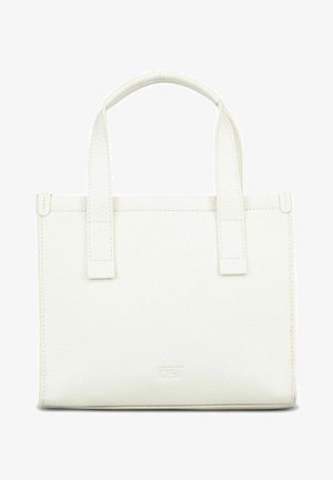 Borsa tote in pelle bianca con doppi manici superiori e logo del marchio in rilievo discreto al centro davanti.