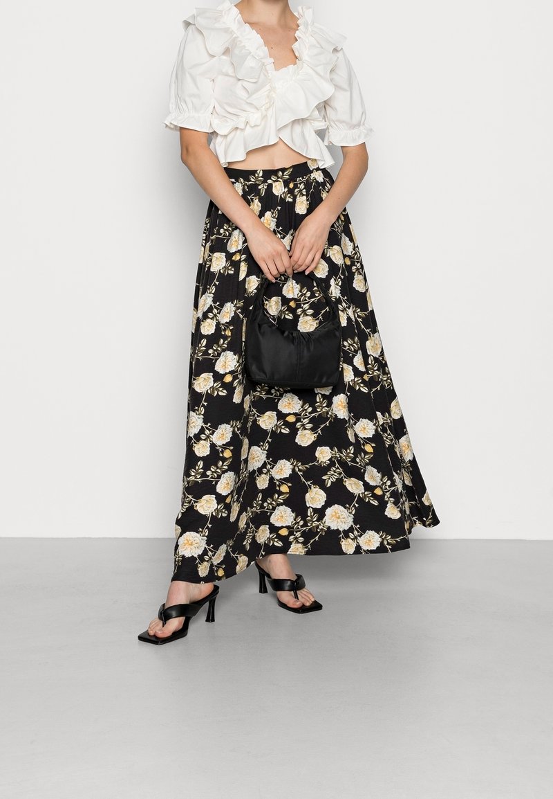 Jupe Ample Femme En Viscose Imprimée Fleurs Noir Et Vert - Taille 36 (FR) - Occasion Très Bon état