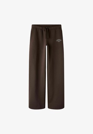Bruine sweatpants van een katoenmix met een relaxte pasvorm, een tailleband met trekkoord en een geborduurd "LONDON"-logo aan de voorkant, voorzien van brede pijpen.