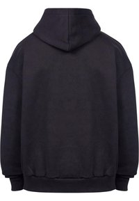 Sweatshirt à capuche noire avec une coupe décontractée, des poignets et un ourlet côtelés, et un tissu doux et texturé. Fini lisse sans embellissements visibles.