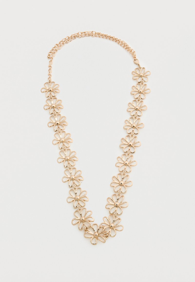 Κολιέ σε χρυσό τόνο με συνδεδεμένα σχήματα ανοικτών πετάλων λουλουδιών με σφαιρικά κέντρα και κούμπωμα αλυσίδας με ρυθμιζόμενο μήκος.