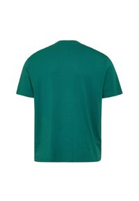 Groene katoenen t-shirt met een ronde hals en korte mouwen. De achteraanzicht toont een gladde, uniforme textuur zonder patronen of zichtbare accenten.
