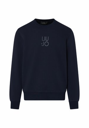 Sudadera azul marino de manga larga con cuello redondo y logotipo "LIU JO" centrado en el pecho.