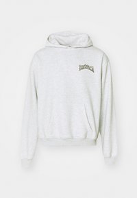 Light gray sweatshirt with a hood, front pocket, and ribbed cuffs. Features a printed "Benfica" logo in dark lettering on the chest.