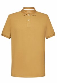 Polo pour homme à manches courtes de couleur jaune moutarde avec deux boutons blancs et un col classique.