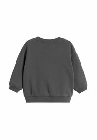 Harmaa unisex-huppari rentoa mitoitusta. Varustettu ribbineuleisilla hihoilla ja helman, pyöreällä kaula-aukolla sekä pehmeällä kankaan rakenteella. Ei näkyviä logoja.