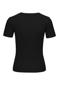 T-shirt noir ajusté à manches courtes, vu de dos avec un col rond sur fond blanc.