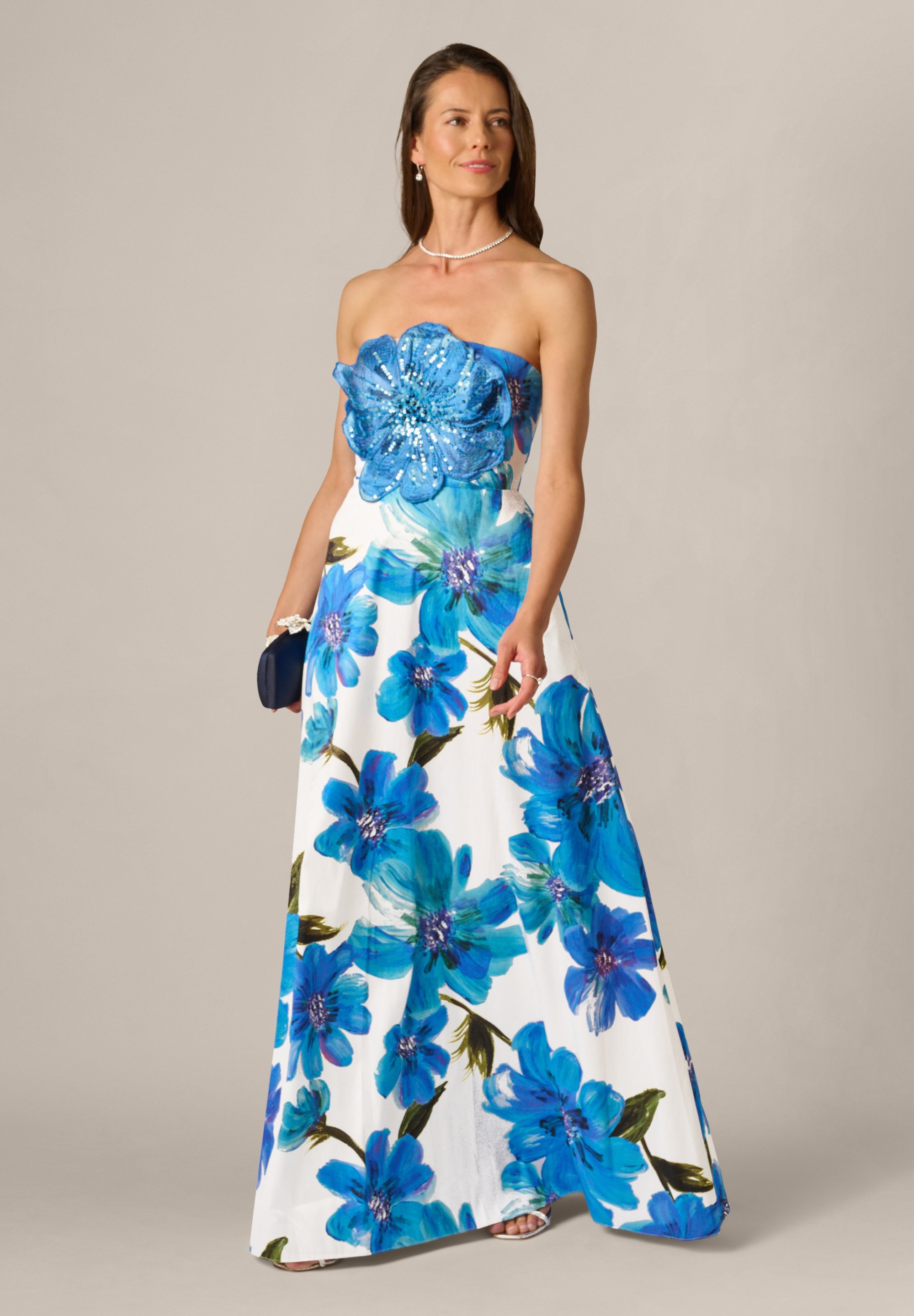 adrianna papell blue multi dress Womens Adrianna Papell Blue Glazed Chiffon Gown 6