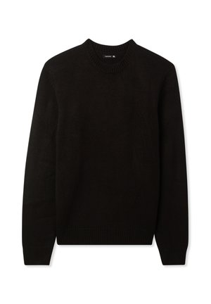 Maglione nero in maglia con collo rotondo, maniche lunghe e polsini e orlo a coste. Tessuto dal design strutturato con un colore uniforme.