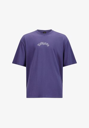 Paarse korte mouwen t-shirt van katoen, met een zilveren geborduurd logo op de borst en een relaxte pasvorm.