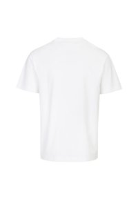 Weißes T-Shirt mit kurzen Ärmeln und Rundhalsausschnitt. Hergestellt aus weichem Baumwollstoff. Einfaches Design, keine sichtbaren Muster oder Akzente.