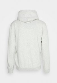 Felpa grigia chiara con cappuccio regolabile, maniche lunghe, polsini a costine e una texture morbida, caratterizzata da un design semplice senza grafiche.