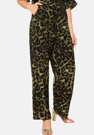 LolaLiza WIDE WITH LEOPARD - Pantaloni - khaki med