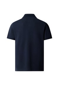 Marineblå kortærmet polo vist bagfra med klassisk krave og ensfarvet design.