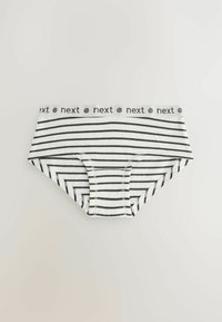 Svart och vitrandiga bomullsboxershorts med en bred elastisk midjeband märkt "next", med en slät textur och klassisk kort modell.