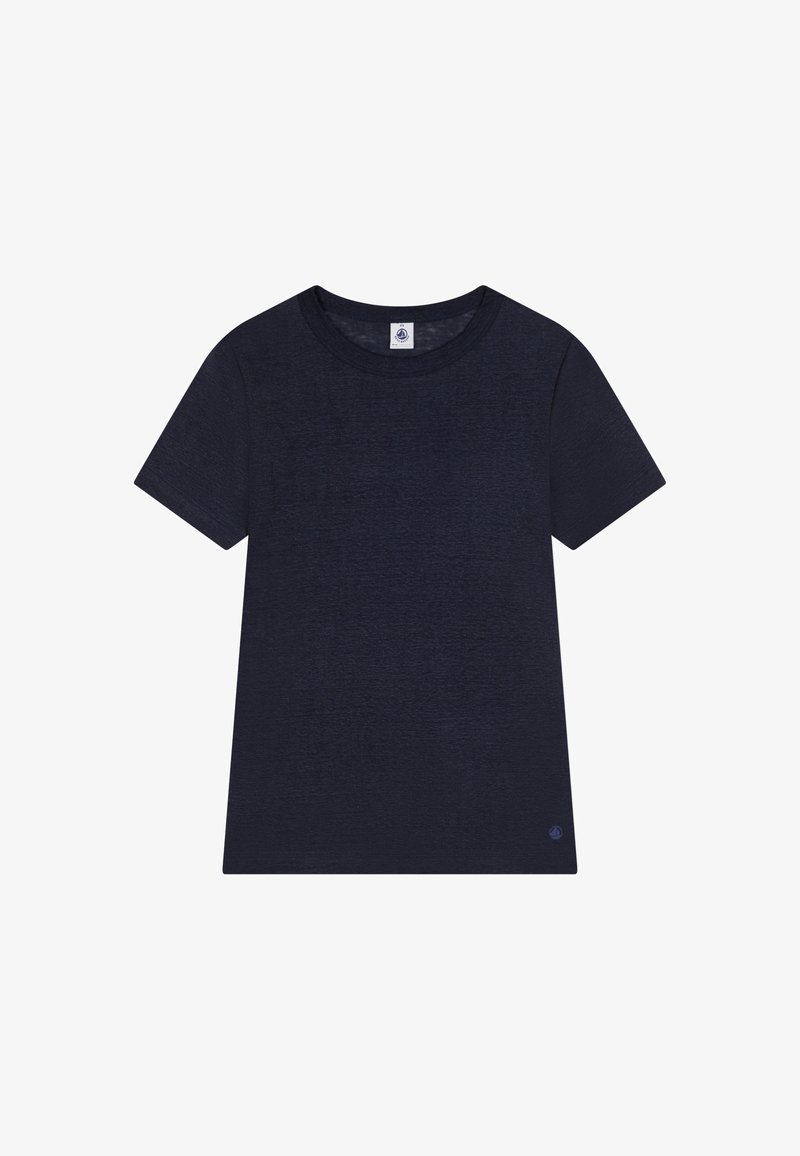 Donker marineblauw t-shirt gemaakt van een zacht, gestructureerd stof. Ronde hals en korte mouwen. Voorzien van een klein logo linksonder.