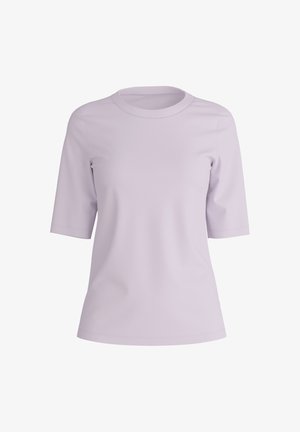 Lilac short-sleeve t-shirt with a round neckline, made from soft fabric. Features a smooth texture and minimal design.