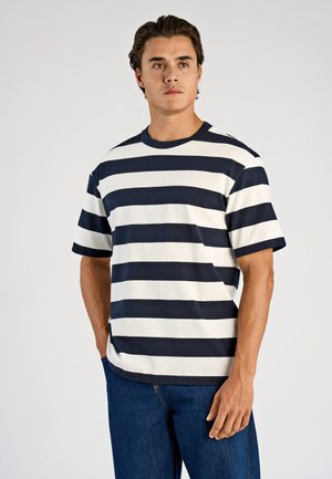 STRIPED OVERSIZED TEE - T-Shirt print - navy