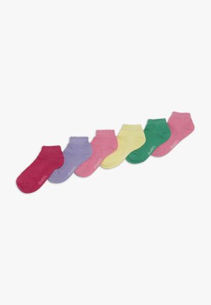 Set aus sechs Knöchelsocken in Pastellfarben: rosa, grün, gelb, lila, hellrosa und dunkelpink; aus Baumwolle mit gerippten Bündchen.