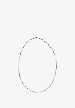 Necklace din metal cu ton argintiu, format din link-uri interconectate. Textură netedă, detaliu cu închidere circulară și o lungime uniformă care creează un design simplu.