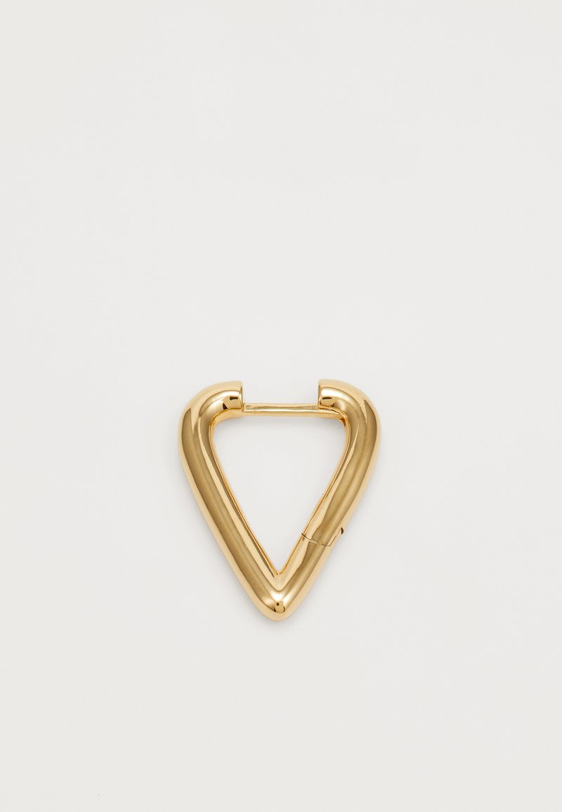 Χρυσόχρωμο τρίγωνο σχήμα καBrooch με λεία επιφάνεια και στρογγυλεμένες άκρες, διαθέτοντας έναν μεντεσέ στην κορυφή για σύνδεση.
