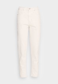 Vita högmidjade jeans i en tapered design, tillverkade av denim med en strukturerad yta. Har framfickor och en metallknapplåsning.