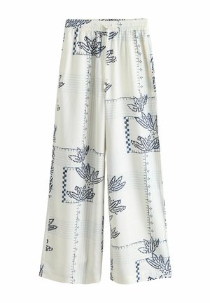Next, Trousers - ecru navy palm print