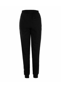 Schwarze Sweatpants mit einem dehnbaren Bund, schmal zulaufenden Beinen und einer Gesäßtasche. Hergestellt aus einem weichen, bequemen Stoff mit gerippten Bündchen.
