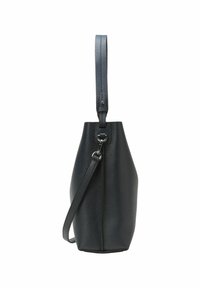 Sac en cuir noir à texture granuleuse avec une anse supérieure et une bandoulière amovible, présenté de profil sur un fond blanc.