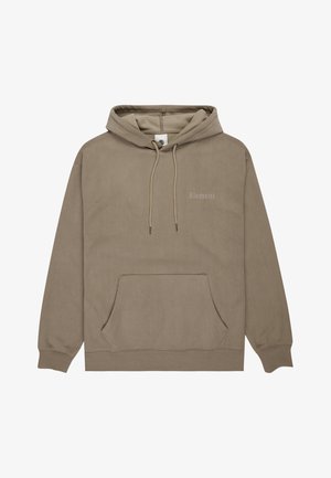 Brązowy, żeberkowany hoodie z kieszenią kangurzyą, kapturem ze sznurkiem i subtelnym logo "Element" na piersi. Miękka, teksturowana tkanina.