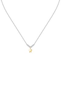 Collana in argento con un piccolo ciondolo a forma di stella dorata, con perline rotonde in argento che accentuano la catena, creando un design semplice ma elegante.