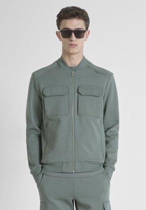REGULAR FIT IN INTERLOCK FABRIC WITH LOGOED FLAG - Giubbotto Bomber - moss green
