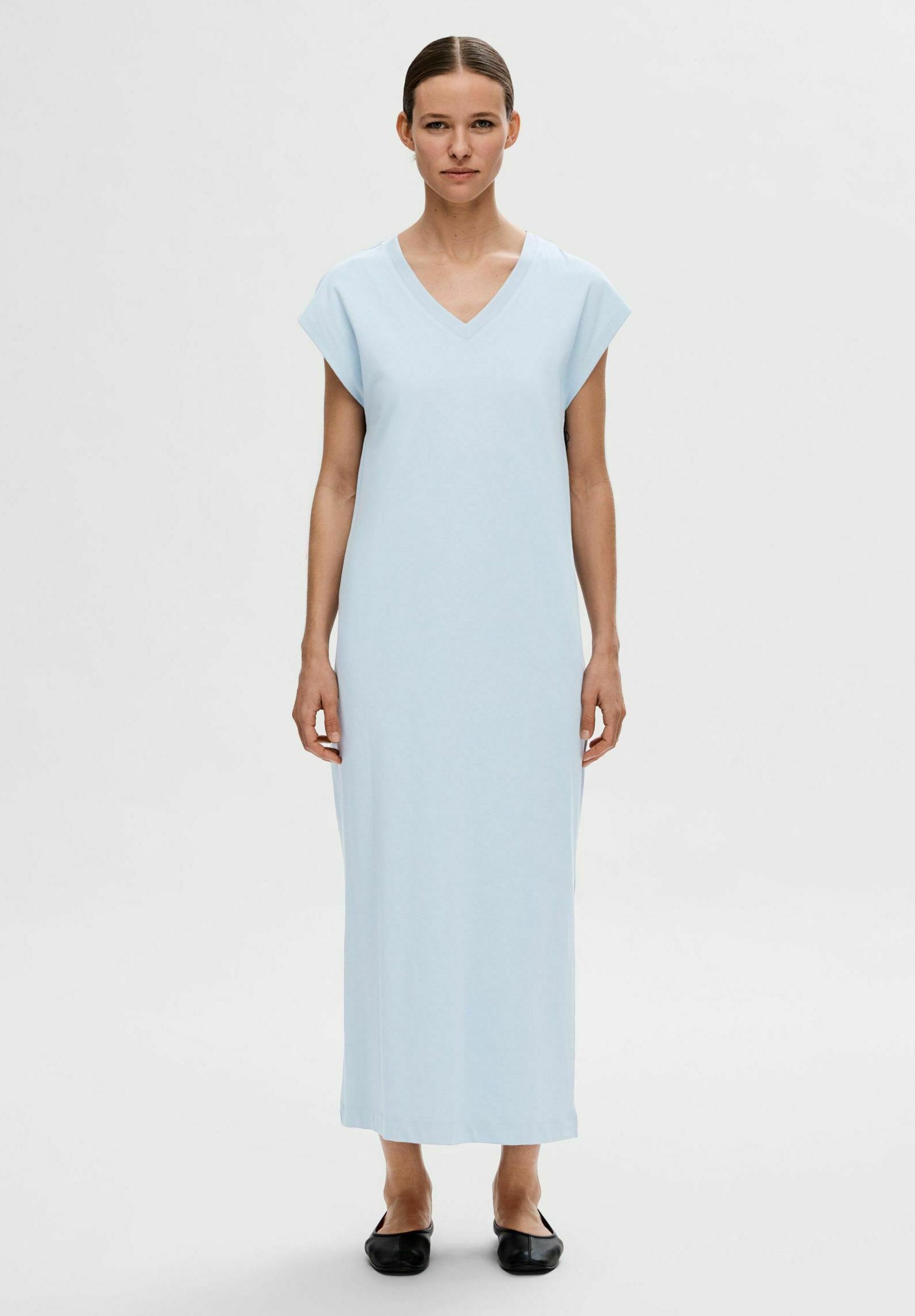 Selected SLFESSENTIAL V NECK DRESS - Jersey dress - cashmere blue/light  blue - Zalando