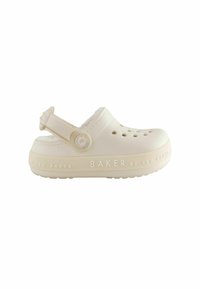 Sabot couleur crème en caoutchouc, doté de trous de ventilation, d'une sangle à l'arrière, et avec "BAKER by TED BAKER" embossé sur la semelle.