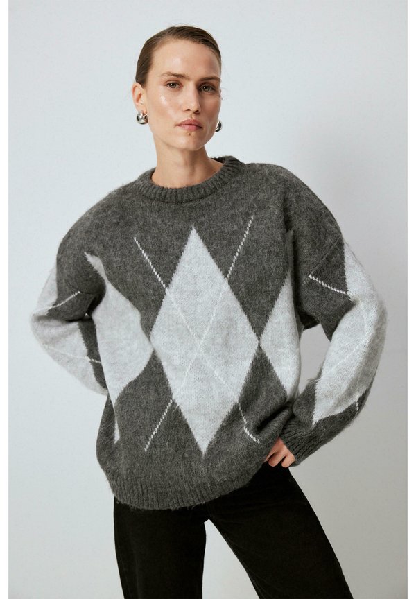 DROP SHOULDER DIAMOND PATTERNED - Strickpullover - anthracite